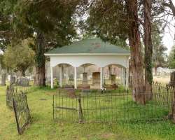 There is a small gazebo in the cemetery, and many small sheds are used to house maintenance equipment There is a small gazebo in the cemetery, and many small sheds are used to house maintenance equipment.